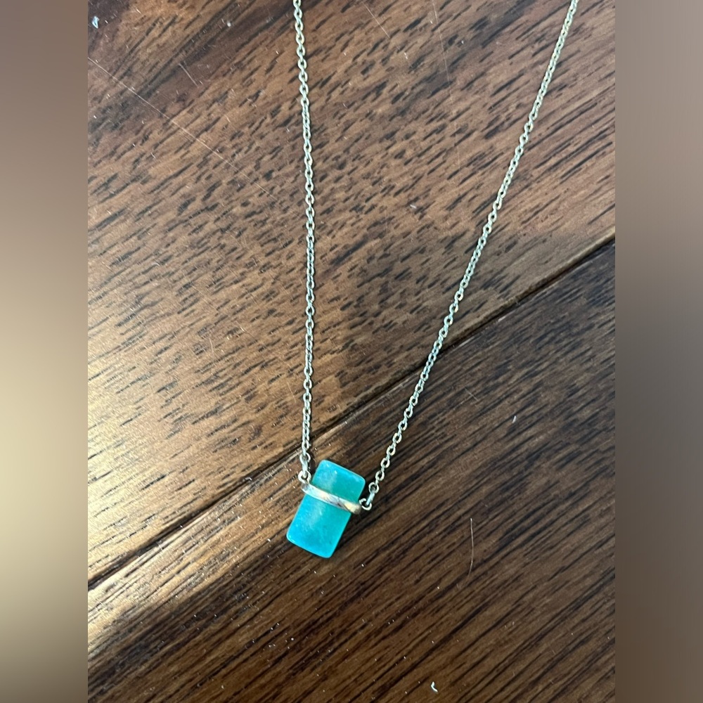 Silver necklace with green semi precious stone pendant